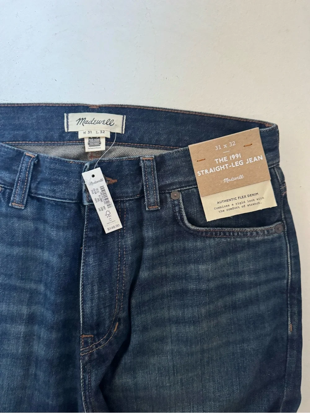 Madewell The 1991 Straight-Leg Jeans Mens 31x32 Dark Indigo Authentic Flex NWT
